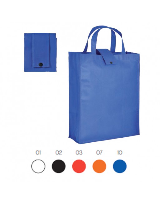 BOLSA PLEGABLE DE TEJIDO SIN TEJER COCIDO, ASAS CORTAS Y FUELLE 18137