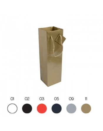 BOLSA PARA UNA BOTELLA BOLSA DE PAPEL LAMINADO BRILLO Y ASAS CORTAS DE CORD?N + TARJETA 15122