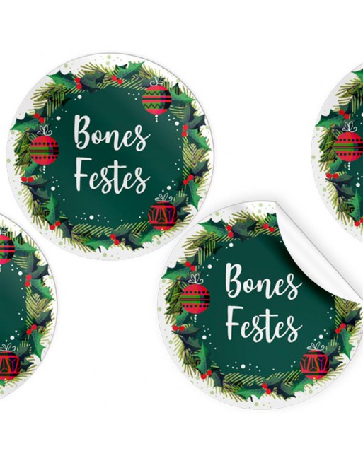 ARGUVAL 250 ETIQUETA ADHESIVA REGALO -CATAL?- REDONDA 4-5 CM BONES FESTES - 48609