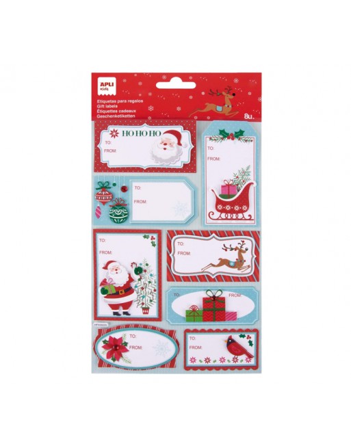 APLI BLISTER 8 ETIQUETAS ADHESIVAS REGALO NAVIDAD TAMA?O GRANDE VARIAS MEDIDAS - 19269