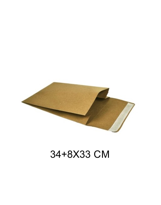 A IBP SOBRES PAPEL E-COMMERCE KRAFT CON SOLAPA 1 TIRA ADHESIVA Y FUELLE MEDIDA 34+8X44CM 200 UNID ID-19/50/130