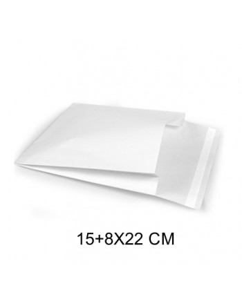A IBP SOBRES PAPEL E-COMMERCE BLANCO CON SOLAPA 1 TIRA ADHESIVA Y FUELLE MEDIDA 15+8X22CM 500 UNID ID-19/50/020