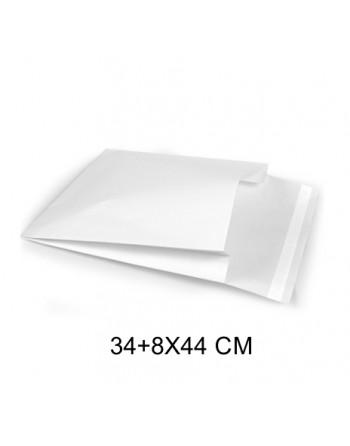 IBP SOBRES PAPEL E-COMMERCE BLANCO CON SOLAPA 1 TIRA ADHESIVA Y FUELLE MEDIDA 34+8X44CM 200 UNID ID-19/50/040