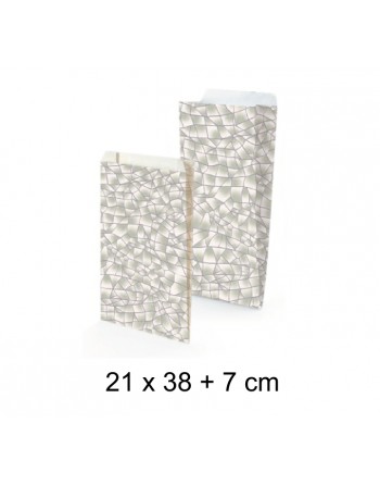 A IMC SOBRE DISE?O METALIZADO GOFRADO PARA SERVICIO COMERCIAL BASE DE CELULOSA BLANCA 60 GR. MEDIDA 21 x 38 +6 CAJA DE 25