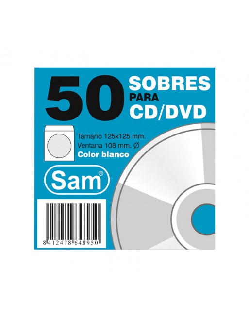 SAM PACK 50 SOBRES CD BLANCO HUM. 90GR. 125X125 - PQT. 50 CD BLANCO