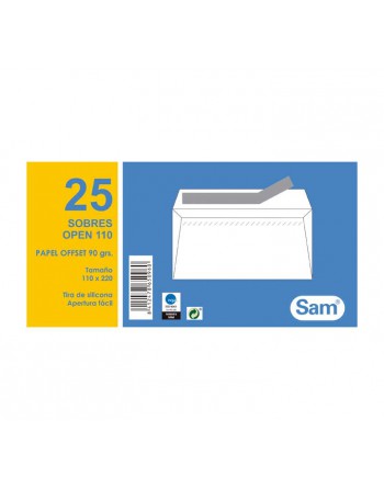 SAM PACK 25 SOBRES 110X220 AUTODEX BLANCO O110 - PQ.25 OPEN 110