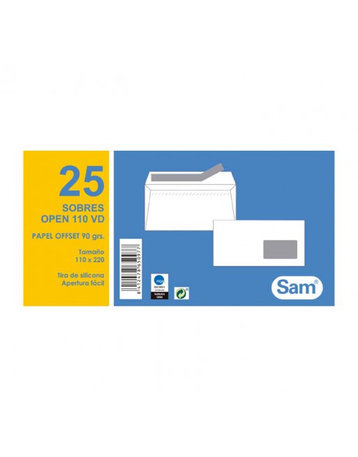 SAM PACK 25 SOBRES 115X225 AUTODEX +V. DERECHA BLISTER - PQ.25 OPEN 110 VD